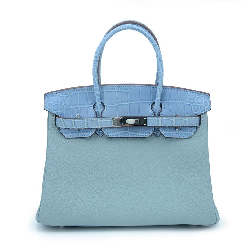 Crocodile Leather Leather Horn Baguette Mail Carrier Bag Handmade Wax Line Bag Popular Versatile Bag