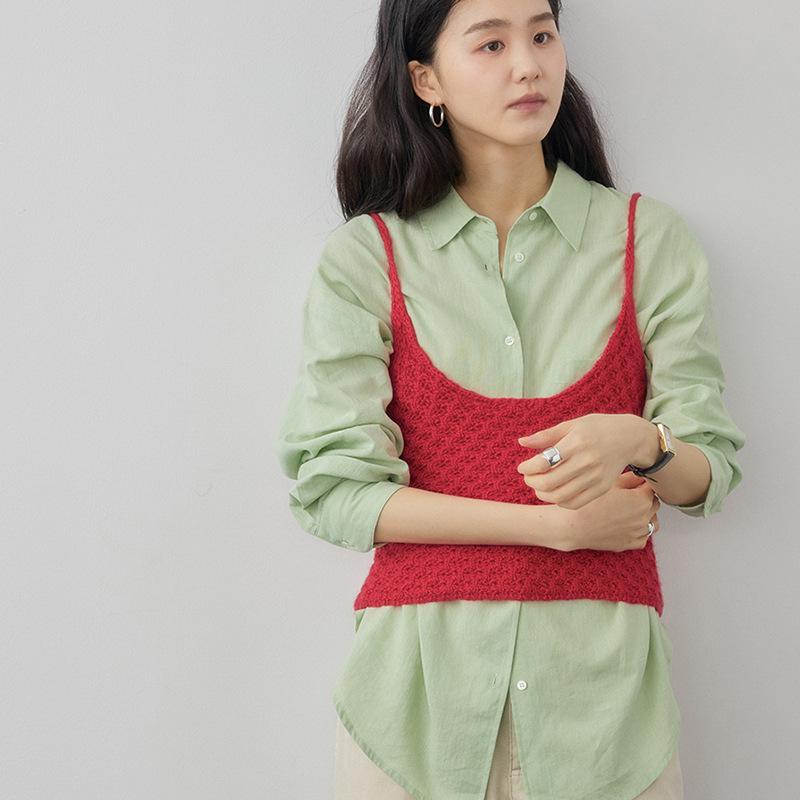 Shi Jian Gentle Wool-Blend Skin-Brightening Lace-Up Knit Vest - Spring Camisole 10028 One Size ярко-красный