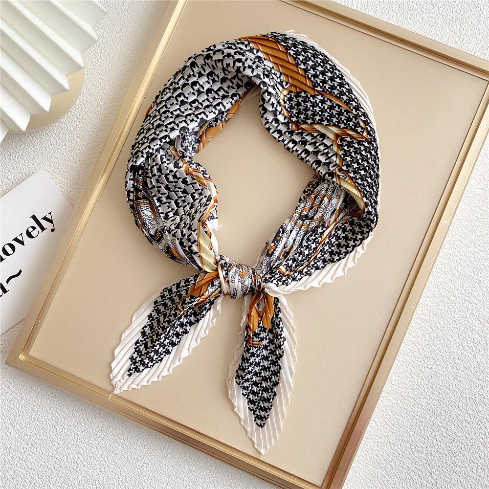 Spring 70 Pleated Small Silk Scarf: Versatile, Decorative Korean-Style Accessory for Professional Women