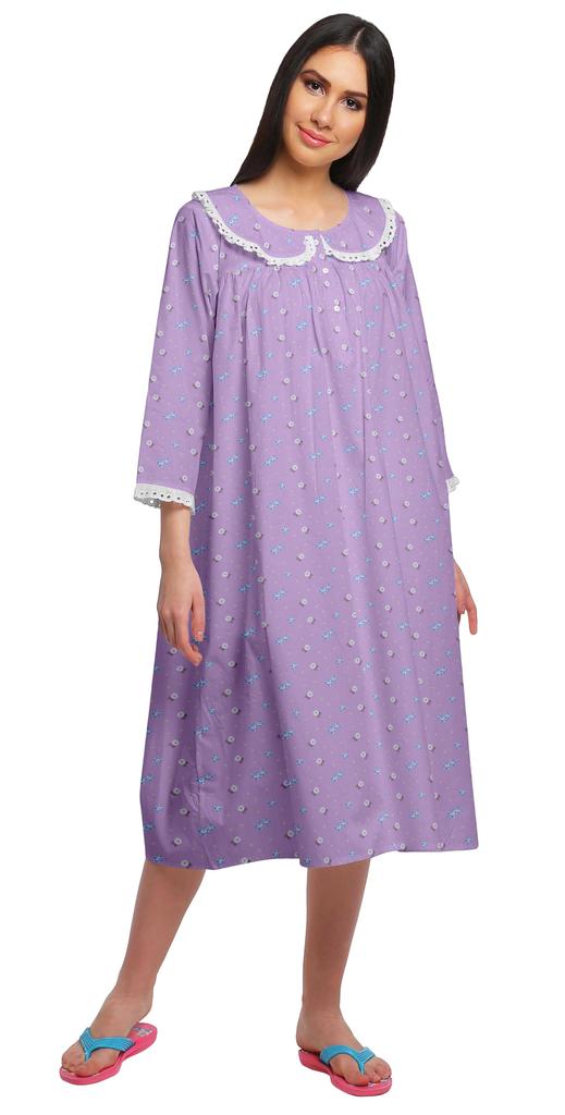 Moomaya Damen Nachthemd mit Print, knielang, Baumwolle, kurzes Nachthemd