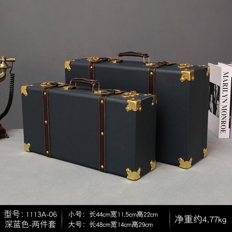 Retro European Wooden Handheld Storage Box Luxury Leather Suitcase Display Prop Box Family Storage Tools Wooden Case Leather