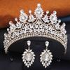2 Pcs Opal Green Crown and Earrings Sets Royal Queen Tiaras Set for Wedding Hair Jewelry Party Prom Diadem Pageant Bridal