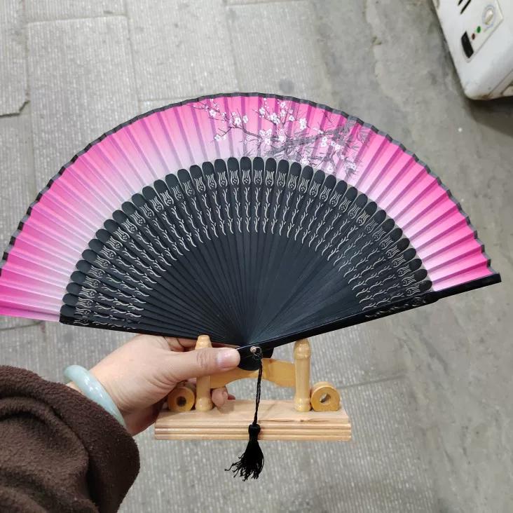 Exquisite Women's Fan with Hollow-Out Plum Blossom Design, Dance Fan, Dance Performance Fan, Small Folding Fan, High-End Fabric Flower Fan, Carved
