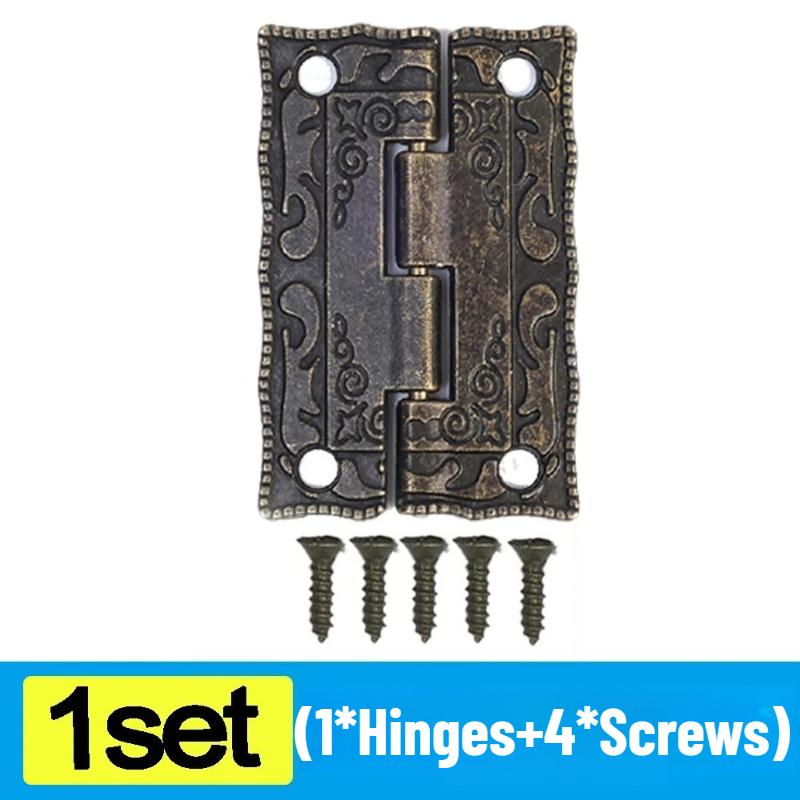 

10/1Sets Antique Bronze Flower Pattern Hinges, Stainless Steel Cabinet Jewelry Box Hinge with Screws, Vintage Furniture Hardware Fittings 1 Set External printing бронзовий