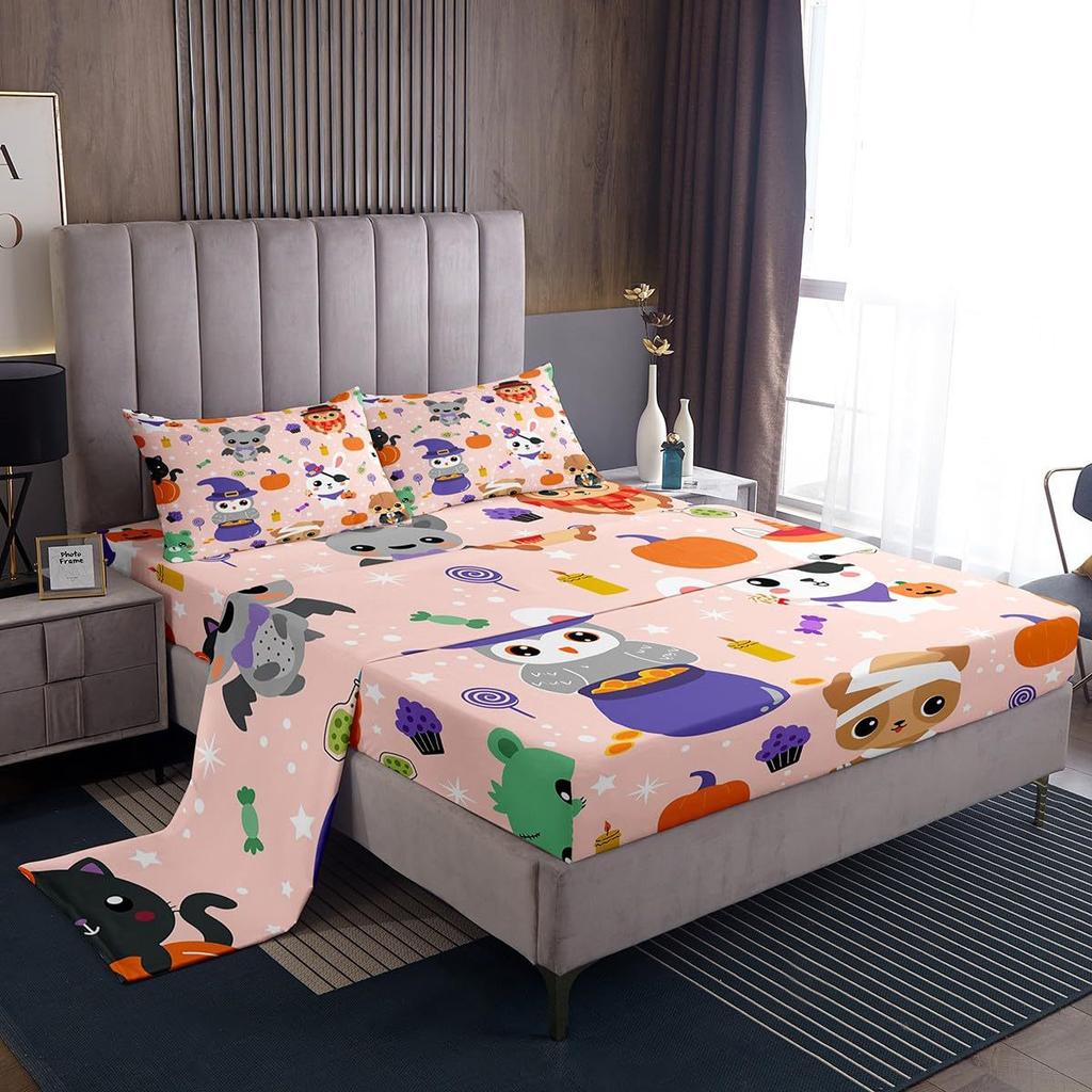 Halloween-Themed Pattern Mattress Four-Piece Bedding Set Bedroom Dormitory Bedding Decoration