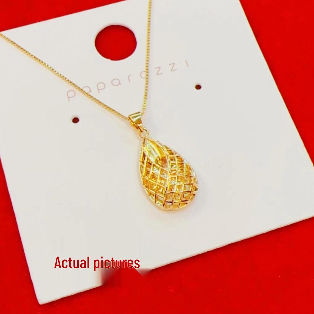 Vietnamese Gold-Plated Heart Water Drop Necklace: Seven-Color Brushed Design