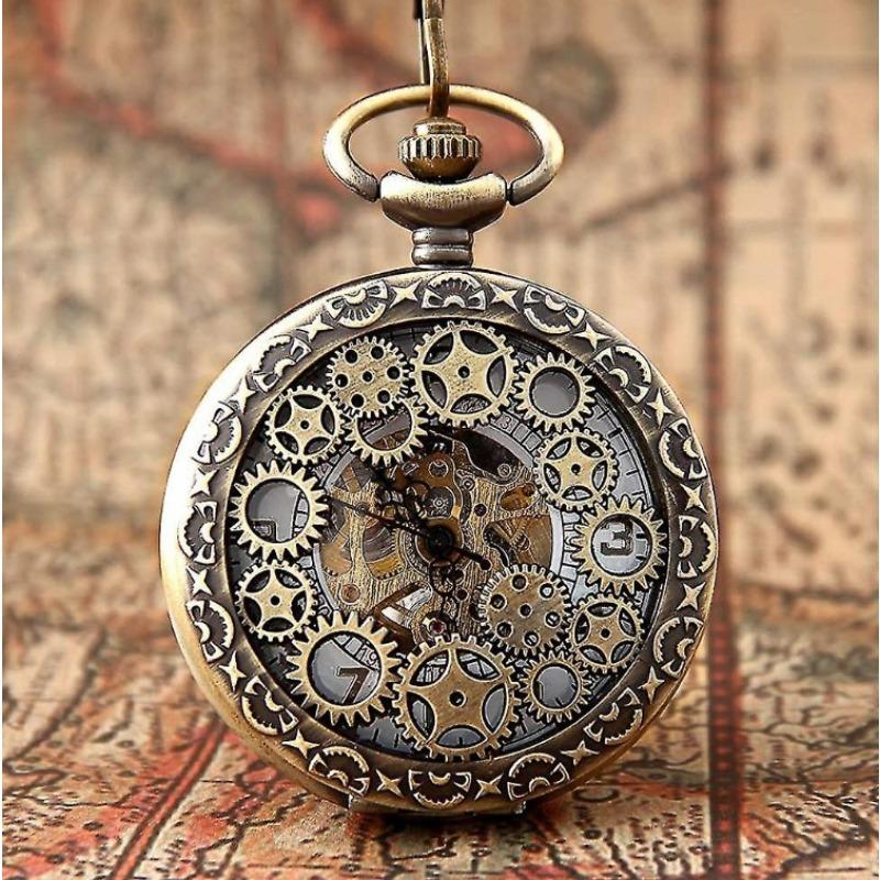Gear Gun Black Mechanical Pocket Watch Vintage Flip Hollow Necklace Men's and Women's Watch Classic Pocket Watch