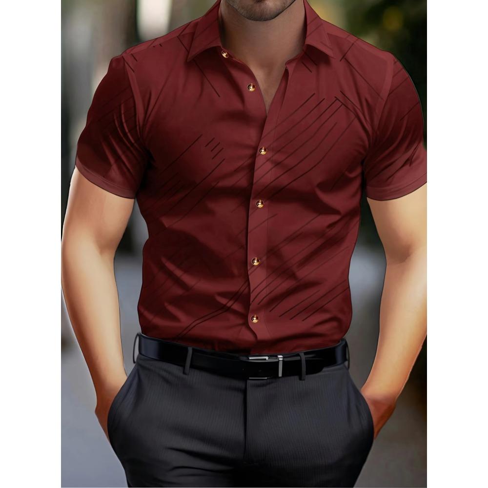 Uomo Nuova Estate Manica Corta Casual Camicia con Revers Top Stampa Digitale 3D Camicia da Spiaggia