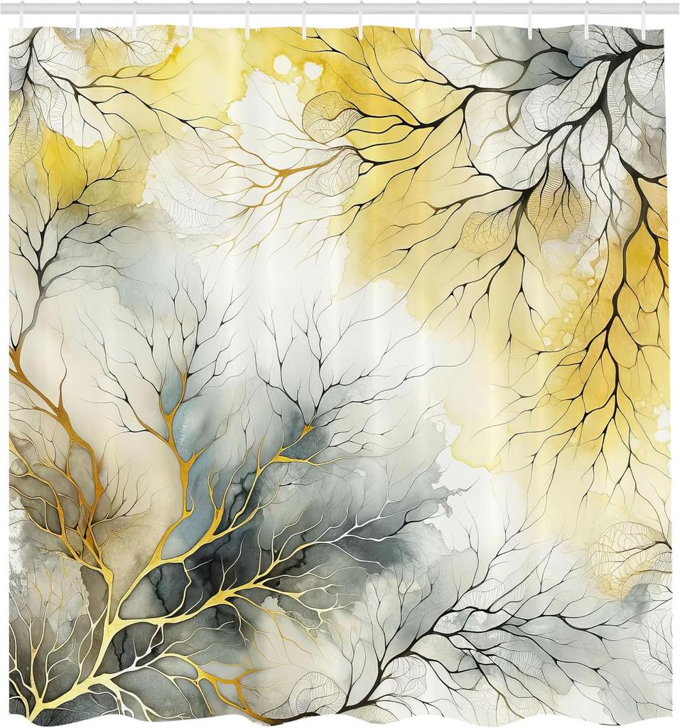 Shower Curtain Abstract Branch Pattern Watercolor Painting Nature Inspired Bath Decor Waterproof Fabric Contemporary Art Home