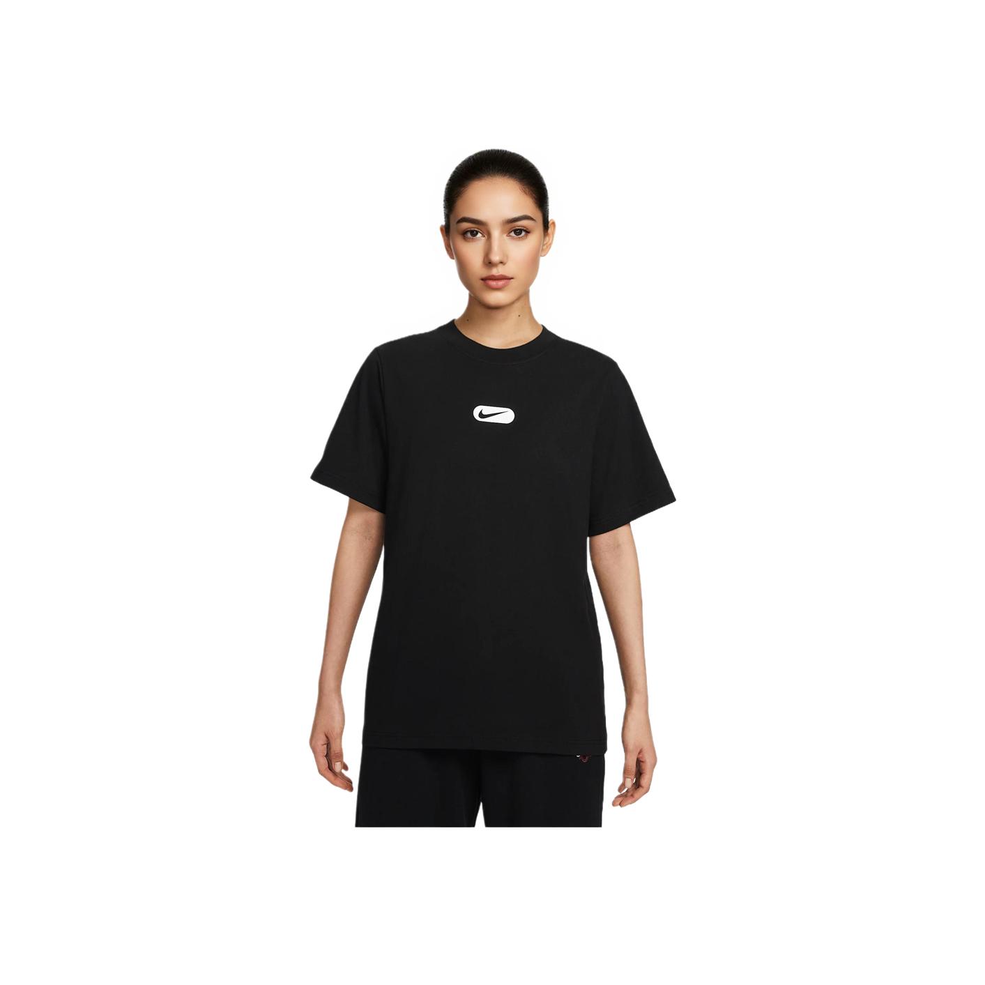 

Nike Swoosh Color Block Logo Round Neck Comfortable Casual Short Sleeve Drop Shoulder T-Shirt Women T-Shirt Black HQ1699010 L
