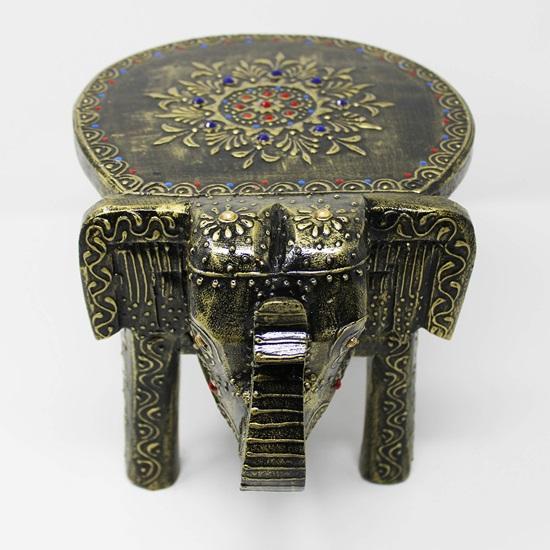 20.32 Cm Hand-Painted Wooden Elephant Shape Stool Chair, Cum Side Table, for Home, Office, Living or Bedroom Decor