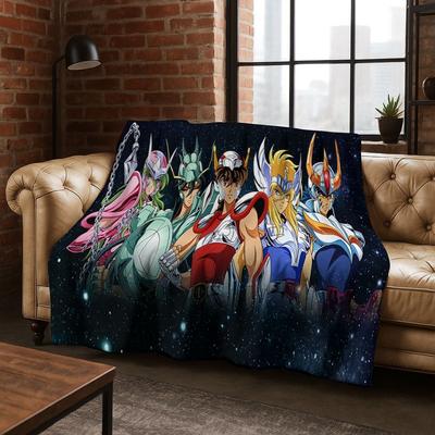 Retro Anime Saint Seiya Gold Saint Cartoon Flannel Blanket,Cozy Soft Throw Blanket for Home Bedroom Bed Sofa Picnic Cover Kids