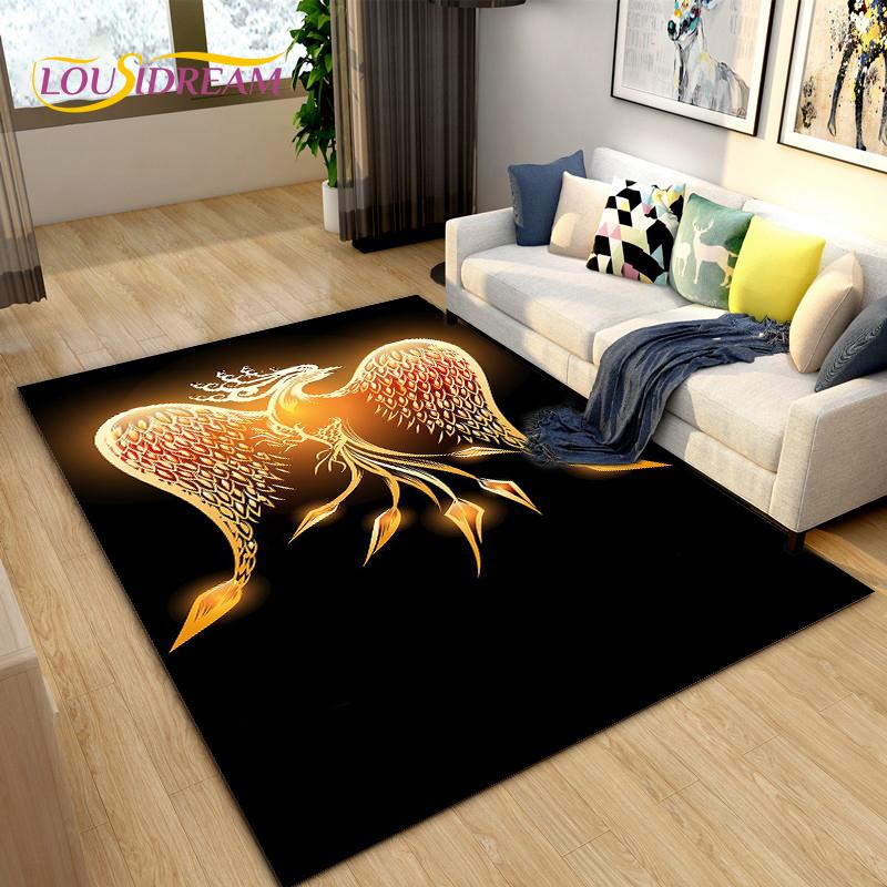 3D Phoenix Bird Area Rug Large,Carpet Rug for Living Room Bedroom Sofa Decoration,Kitchen Bathroom Non-slip Floor Mat  alfombra