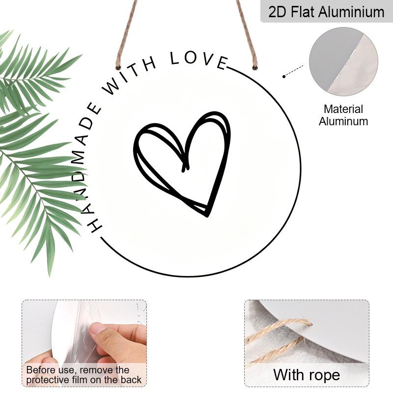 2D Flat Retro Aluminum Wall Stickers in Various Sizes. "Handmade with Love" Themed Wall Hangings with A Minimalist Heart-shaped Design Perfect for