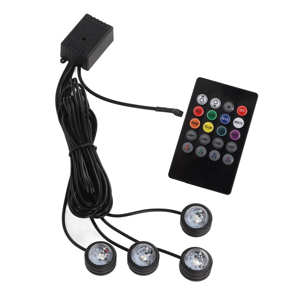 Car Interior Footwell Ambient Light RGB 7 Color RF Remote Sound Control for House Party Celebration