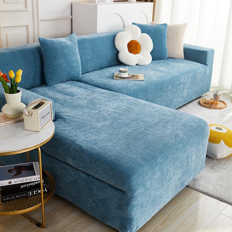 Fluwelen Bankhoezen Elastische Bankhoes Verdikken Stretch Slipcover voor Woonkamer 2/3 Zits Fauteuil L-vormige Bankhoes