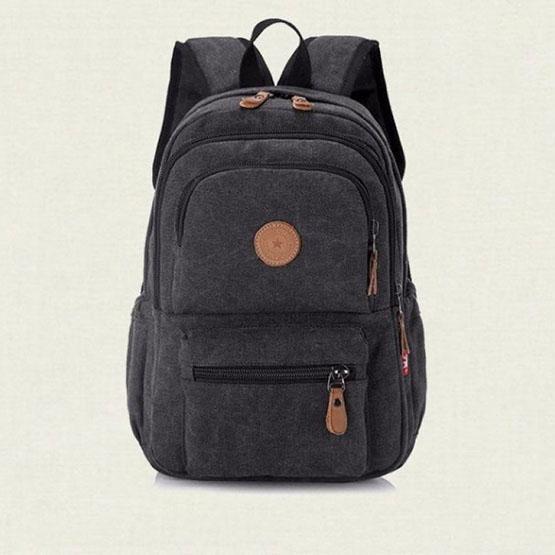 WTEMPO Solid Color Thick Wear-resistant Canvas Backpack Unisex Large-capacity Luggage Bag Denim Student Schoolbag