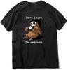 Funny Cotton Sloth Drinking Coffee Sorry I Can't I'm Very Busy Men Camisas Hombre T Shirt