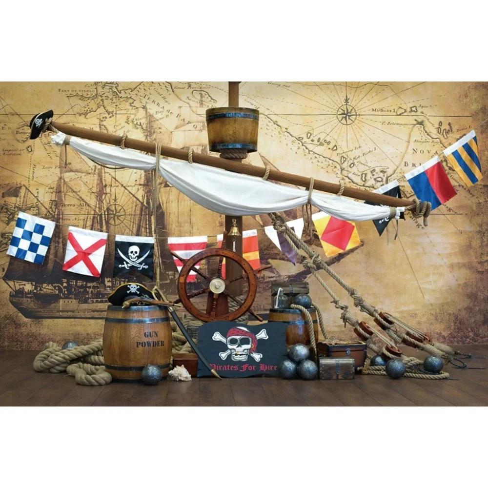 Pirate Treasure World Map Backdrop – Sailing Theme For Boy'S Kids Birthday Party, Photography Studio Decor Banner-Tapestry