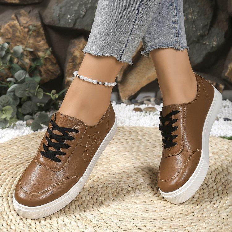 

Женская обувь, Женские кроссовки, Белые кроссовки, Низкие кроссовки с круглым носком на шнуровке, Нескользящие и износостойкие повседневные туфли 40 коричневый