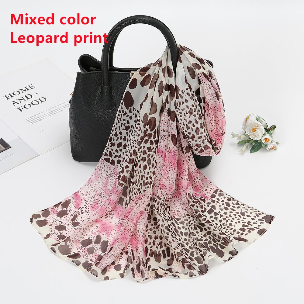 150*50cm Spring New Leopard Print Scarf Women Long Shawl Light Soft Georgette Chiffon Hijab Classic Leopard Print Beach Towel