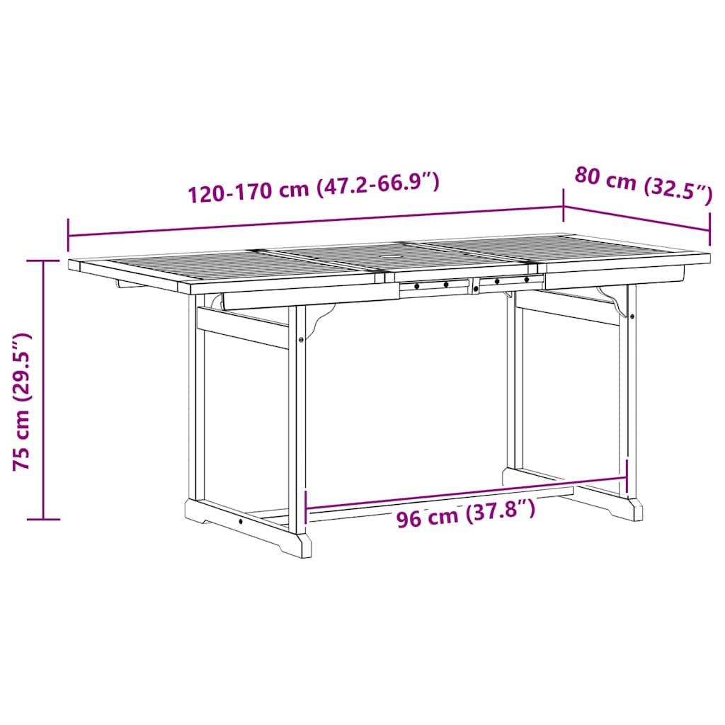 Vidaxl Tavolo da Pranzo da Giardino, (120-170)X80X75 Cm, Legno di Acacia
