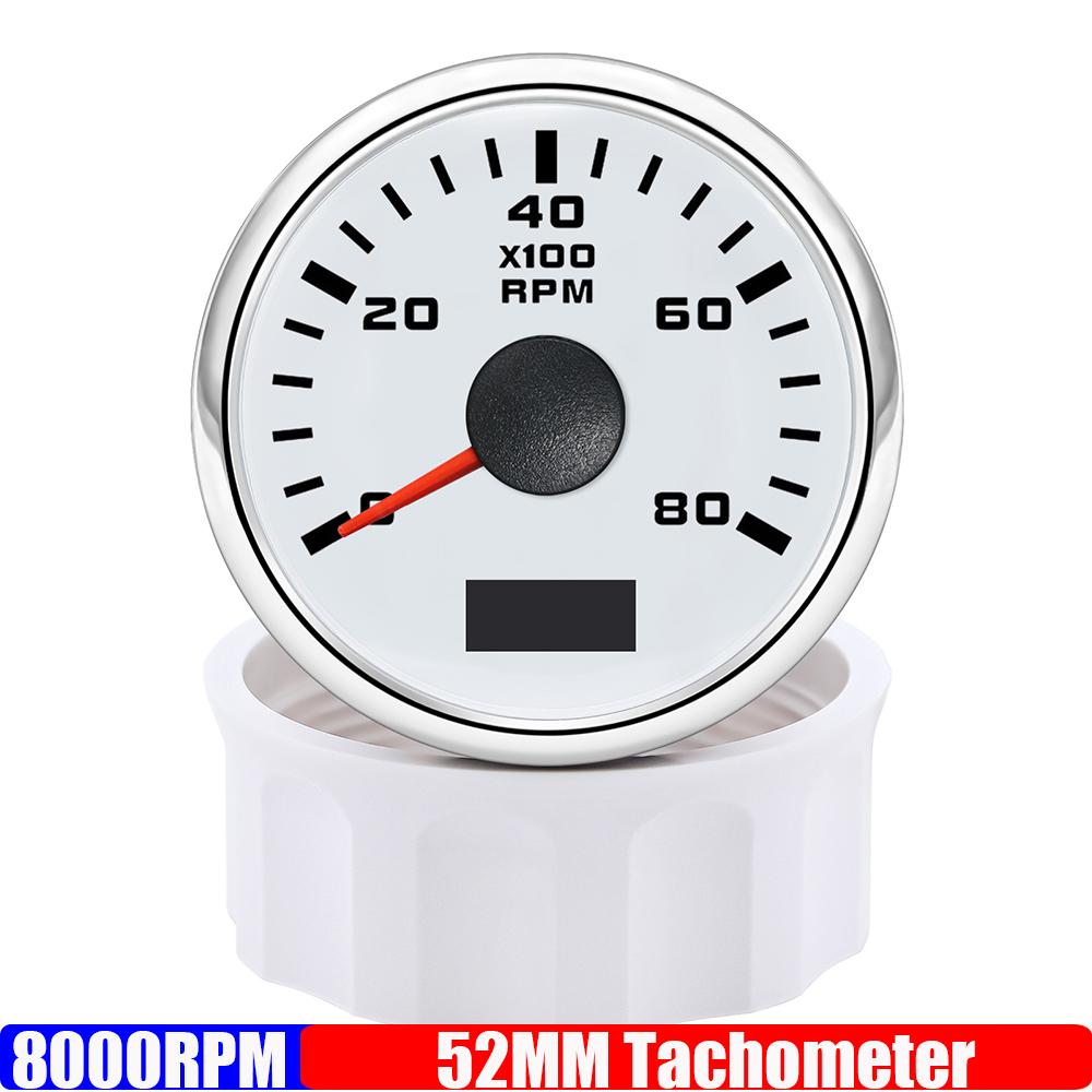 2" 52mm Tachometer 3000RPM 4000RPM,6000RPM,70000RPM,8000RPM Tacho Gauge Red Light RPM Meter for Boat Marine Car 12V24V