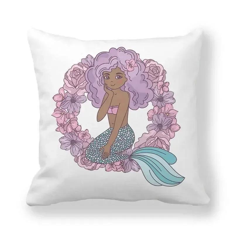 Garland Mermaid Pattern Decorative Pillow Cover Car Sofa Square Cushion Pillow Cover
