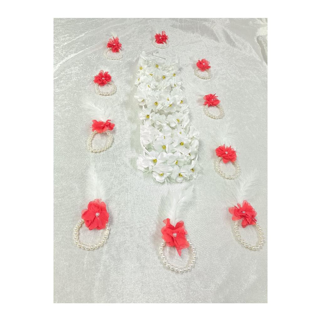 White Laser Rose And Pearl Bridesmaid Crown And Bridesmaid Bracelet, Henna Night, Bachelorette Party, Bride To Be