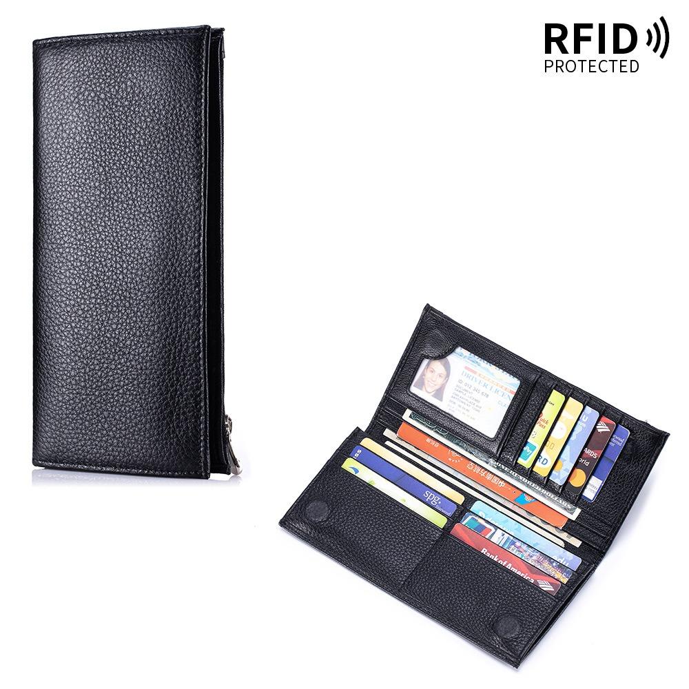 Bifold Slim Long Wallet for Men RFID-Blocking Thin Wallets with ID Window,Multi-Card Slots & Zipper Cash Pocket,Business Purse