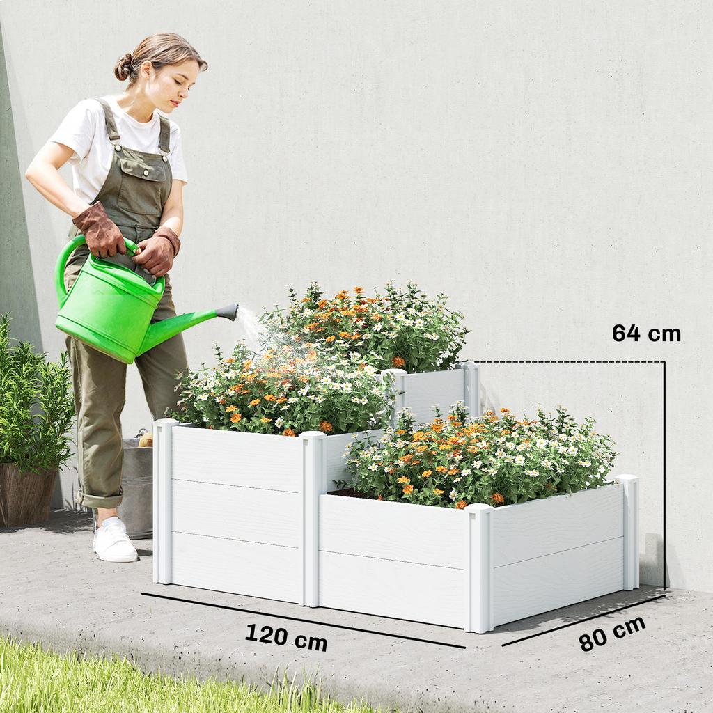 Raised Garden Bed 3-Tier Stackable Garden Bed with Open Bottom, Modular Herb Bed DIY Assembly Plastic