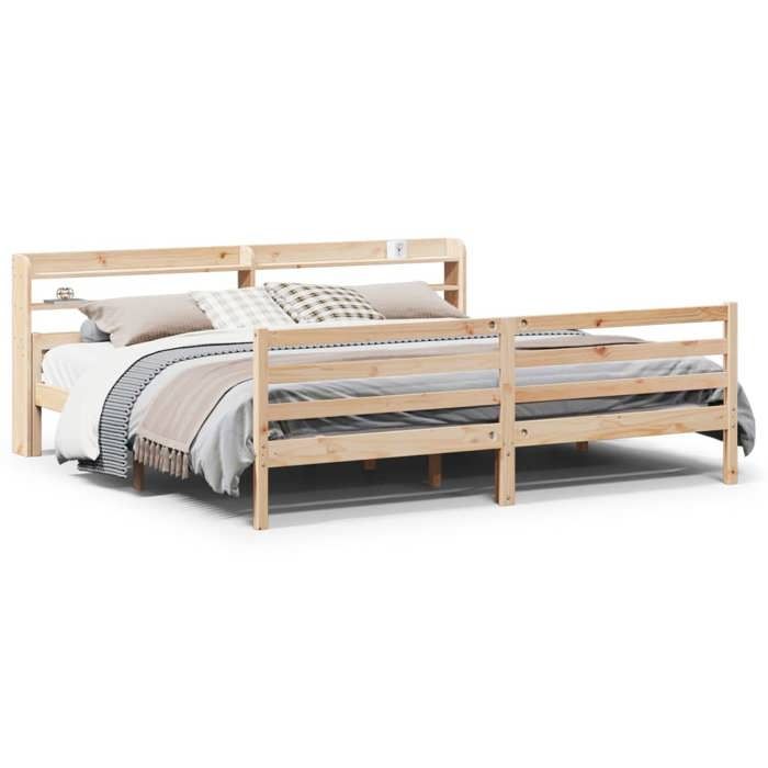 VidaXL Bed Frame with Headboard 200x200 Cm Solid Pine Wood, Bed, Solid Wood Bed Frame, Bedroom Furniture At 3306692