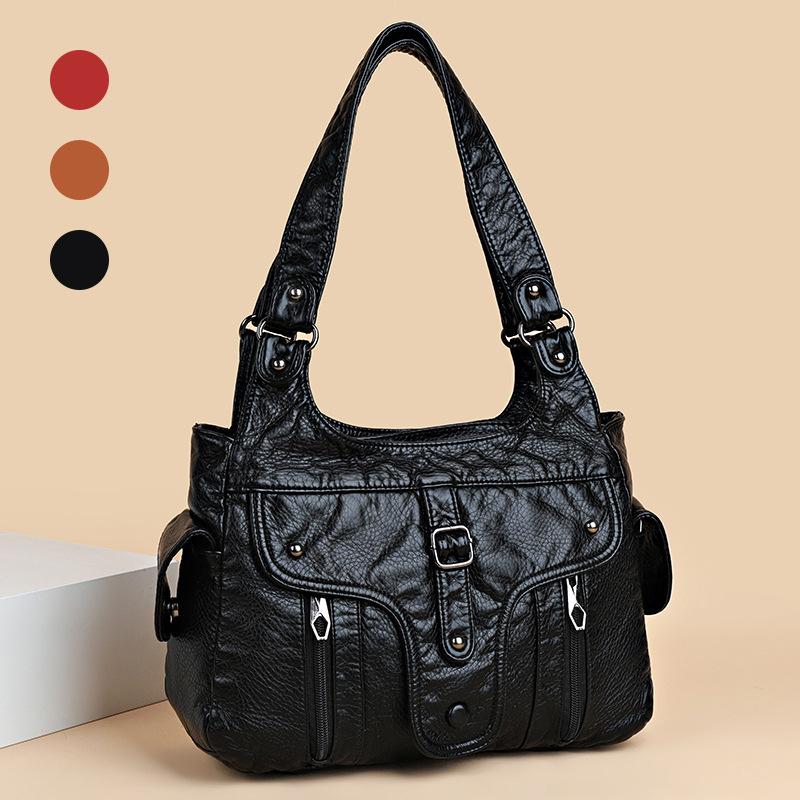 Washed leather small bag women's new fashionable large-capacity rivet soft leather mother bag casual versatile single shoulder oblique span bag