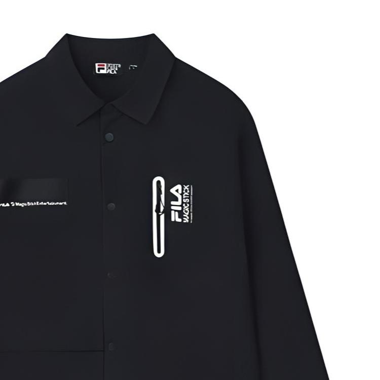 Fila Magic Stick Classic Woven Workwear Breathable Long Sleeve Shirt Men Shirts Black F11M329401F-BK