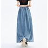 Lace Up Corset Midi Long Skirts Women Spring Summer Korea Style Vintage High Waist Jean Skirt A Line Ruffle Pleated Denim