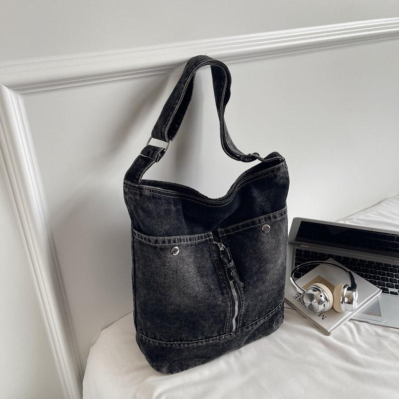 Jeanstasche Damen Tasche Große Kapazität Retro Kontrast Tragetasche Schulter Crossbody Tasche