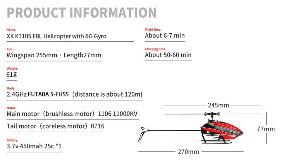 MALTA - XK K110S Propeller-less Set (sold Separately) Futaba S-FHSS Compatible RC Helicopter for Beginners, Complete Model, Includes Japanese