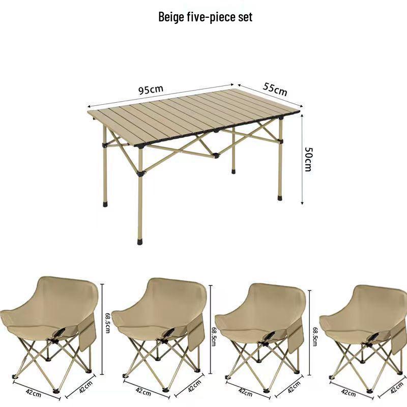Portable Outdoor Folding Table & Moon Chair Set - Complete Camping & BBQ Gear