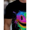 European Sizes Men's Casual T-Shirt for Restaurant Wear, Black Fabric with Vibrant Rainbow Smile Design, Comfortable and Durable, Ideal for Daily Use