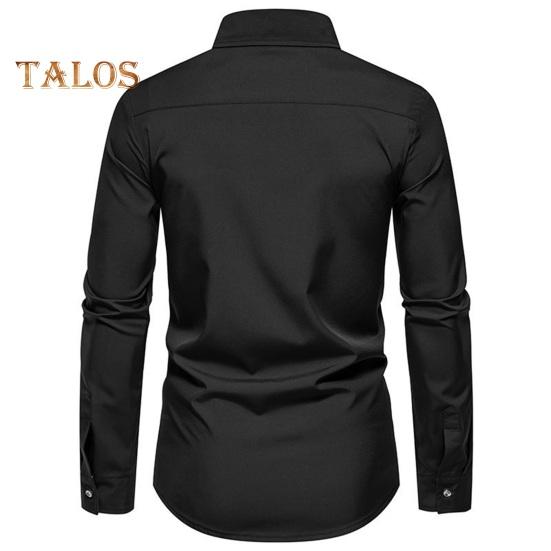 Fall Men Shirt Turn-down Collar Buttons Long Sleeves Solid Color Slim Fit Mid Length Casual Formal Business Commute Top