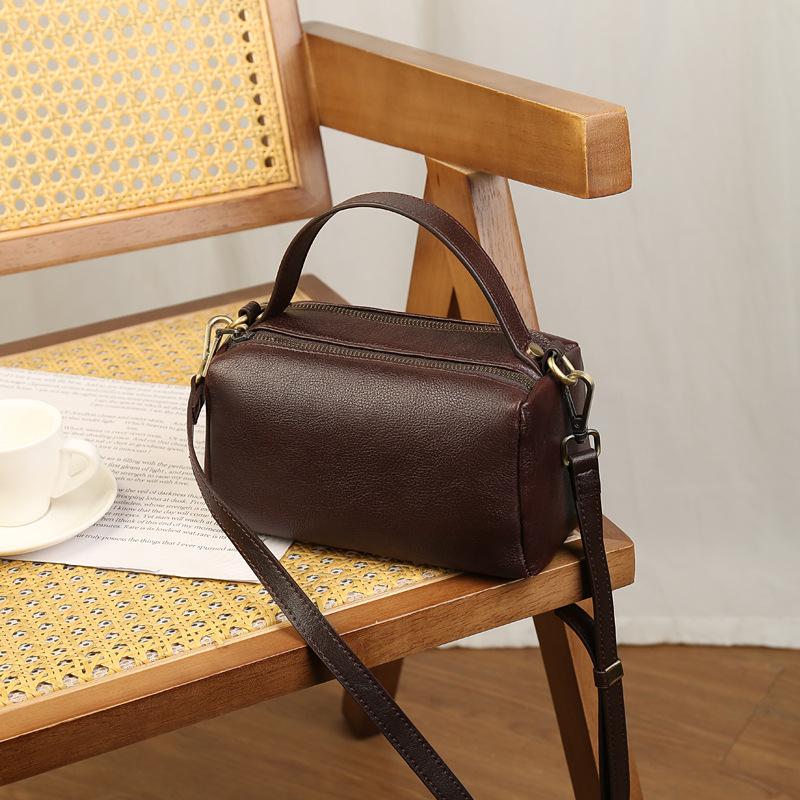 

Johnature Women s Genuine Leather Bag Large Capacity Multi Compartment Double Zipper Handbag Versatile Shoulder Bag кавовий