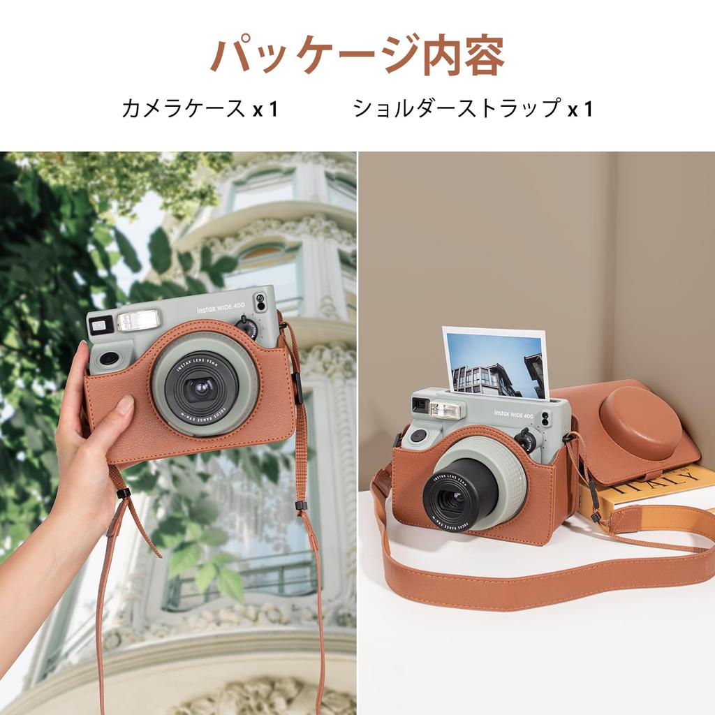 HIYQIN Hülle für Fujifilm Instax Wide 400 Film, Instax Wide 400 Hülle, Instax Wide 400 Kameratasche, Vollschutz, PU-Leder, mit Schultergurt (B.