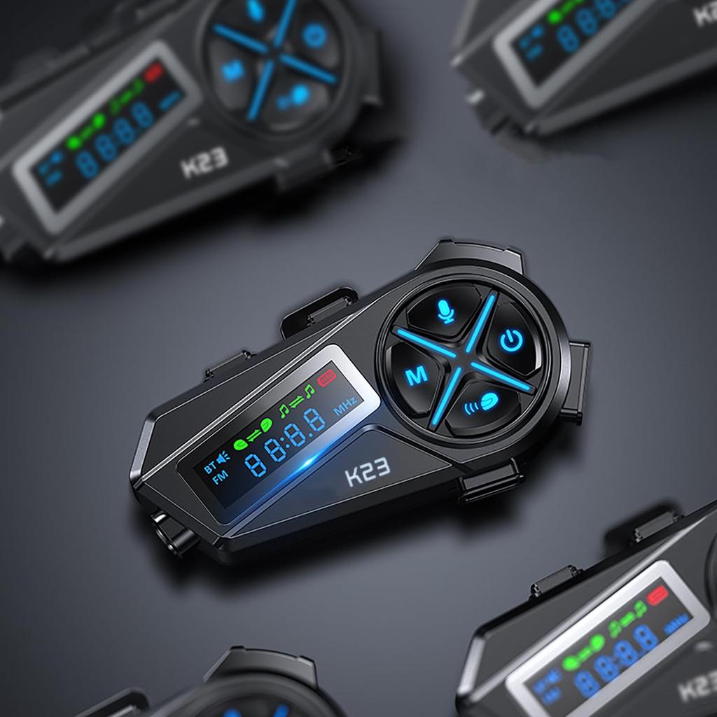 Motorcycle Intercom with OLED Display, Earphone Intercom, 3-Person Connection, 2-Person Simultaneous Talk, 1000M Communication Range, 48 Hours Continu