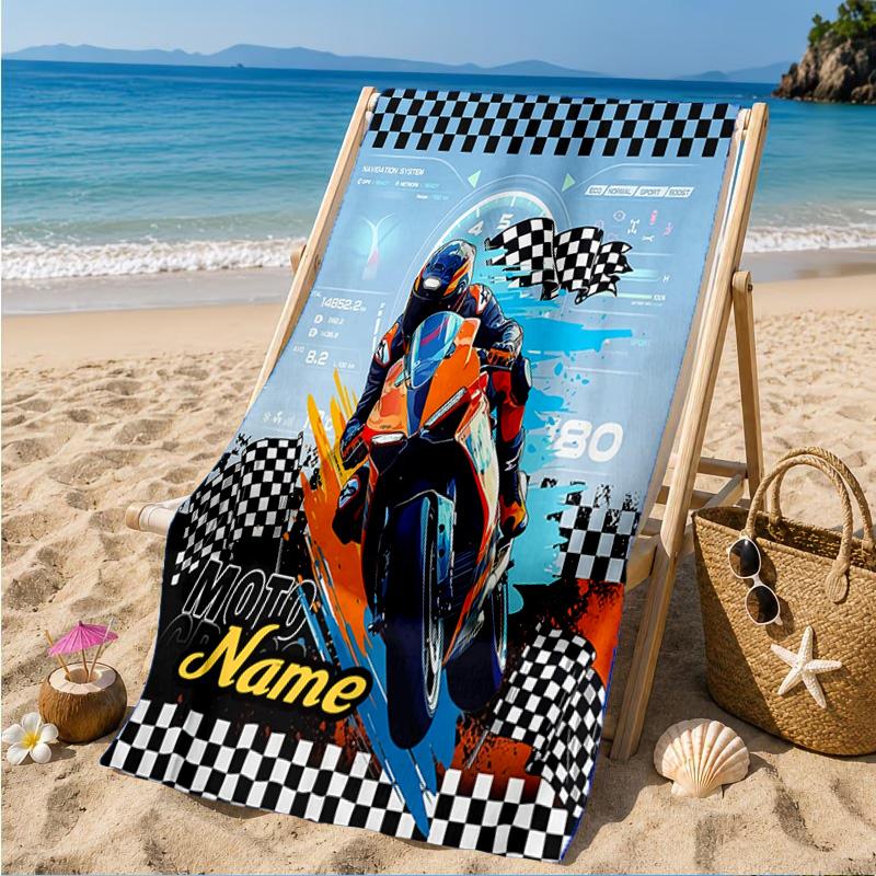 Asciugamano da Spiaggia Personalizzato con Nome e Veicolo Fuoristrada/Pompieri, in Microfibra, Leggero e Asciugatura Rapida, per Viaggi Estivi, Regalo per Piscina