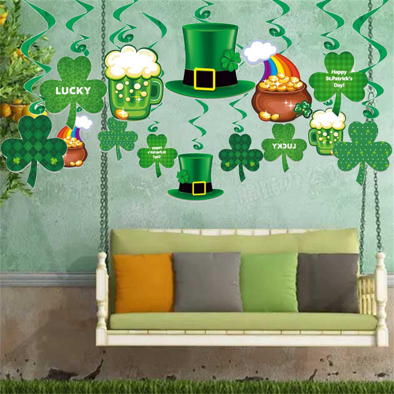 

улица. Украшения ко Дню Святого Патрика Sham-rock LU-CKY, баннеры, гирлянды, клевер, подвесные завитки, ирландский декор для дома, товары для вечеринок в честь Святого Патрика One Size