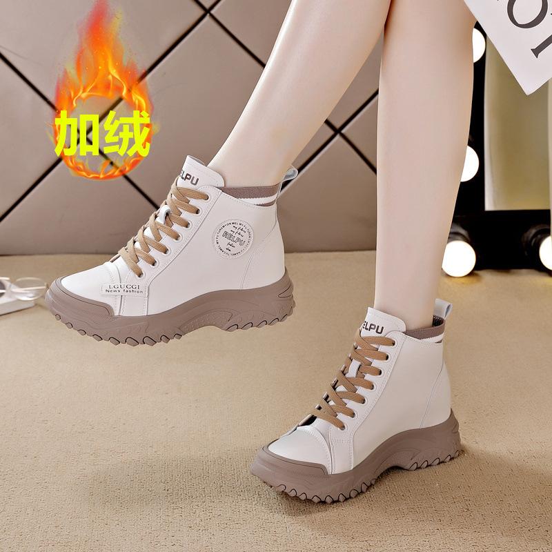 Inner Heightening Casual Shoes Platform Short Boots Velvet Cotton Boots Lace-up Casual Shoes Autumn and Winter New British Style Women's Boots