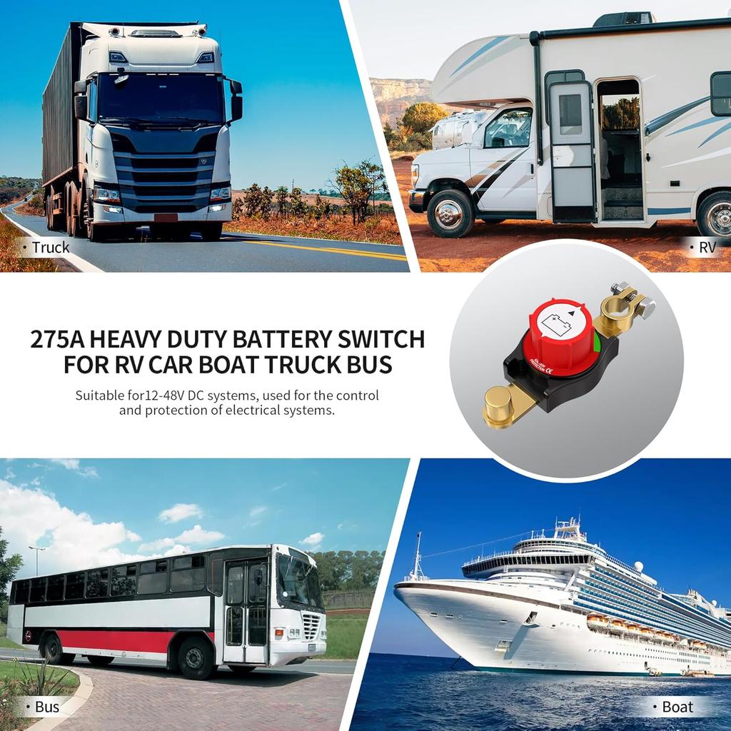 Battery Disconnect Switch 275A Top Post Car Battery Cut Off Switch 12-48V On/Off Heavy Duty Disconnect Shut Off Switch For RV Marine Boat