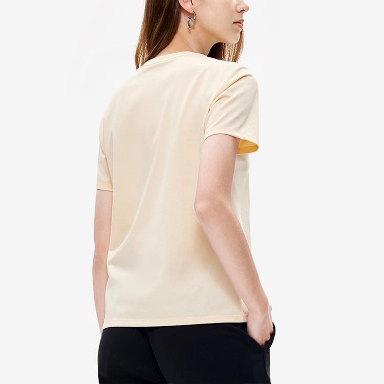 Fila Round Neck Oil Painting Character Letter Print Breathable Casual Short Sleeve T-Shirt Women Tops Pale-Yellow F11W238101FBG