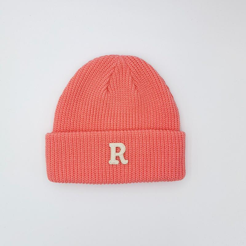 R mark Knitted Hat for Women's Letters In Autumn and Winter Thickened Pure Color Couple Warm Ear Protection Cold Hat for Men's Wool Hat