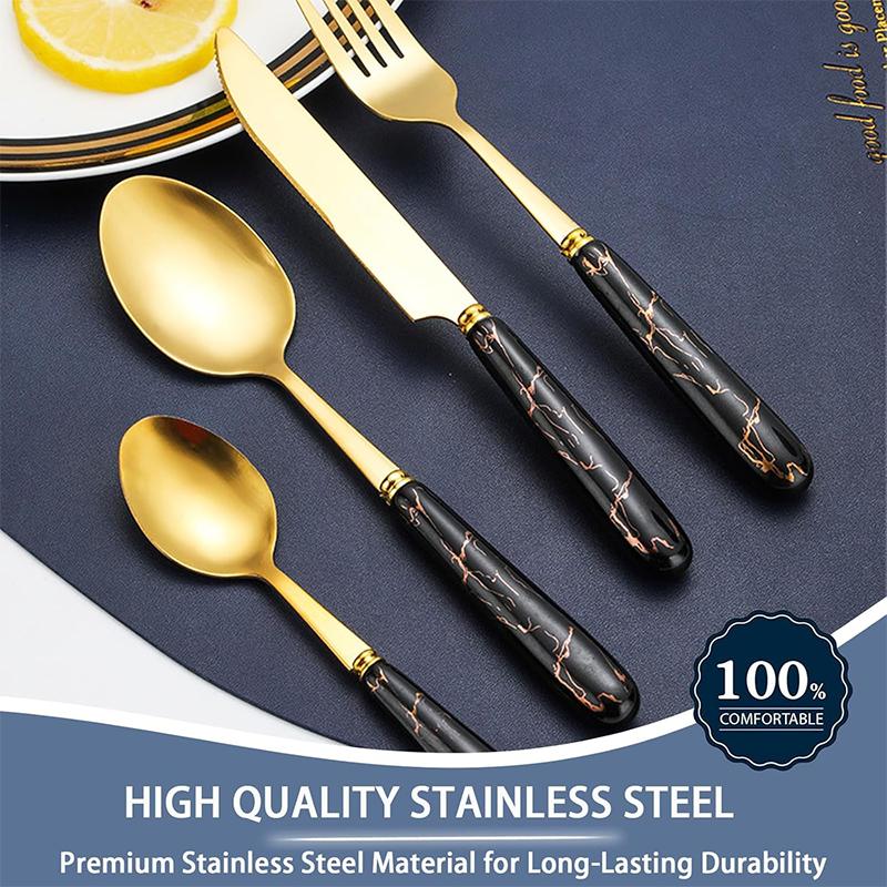 24 Pcs Flatware Set Stainless Steel Knives Forks Spoons Cutlery Set Service for 6 Kitchen Utensil Tableware Set